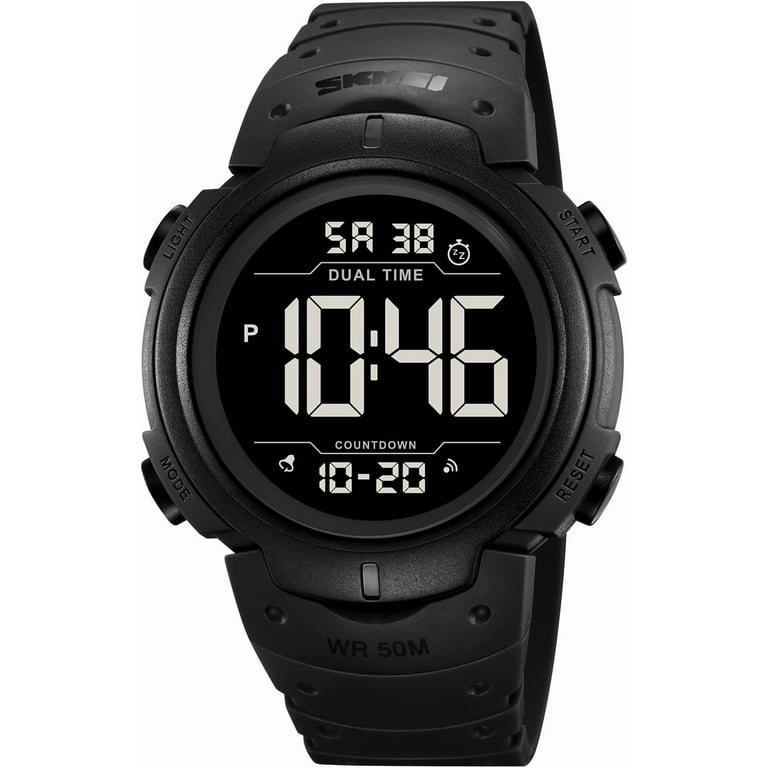 Mens Women Digital Watch Big Dial Light LED Swim Waterproof Rubber