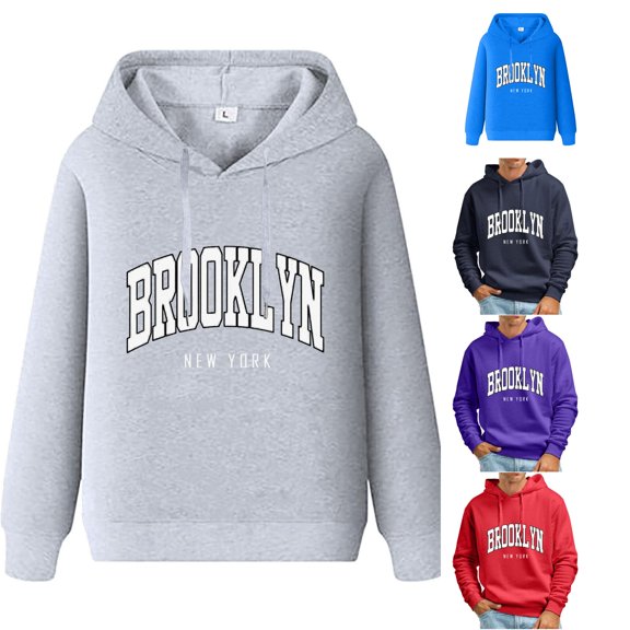 CUSTG Vintage City Name Graphic Hoodie for Men, Loose Fit Pullover Sweatshirt Long Sleeve Casual Street Hooded Tops Oversized Stylish Streetwear