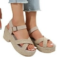 thumbnail image 4 of Anuirheih Slip on Sandals Women,Women's Muffin Wedge Heel Thick Soled Shoes Woven Sandals(Khaki), 4 of 8