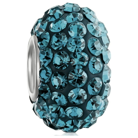 Bling Jewelry Womens Solid Color Pave Crystal Bead Charm for European Bracelet Sterling Silver Core