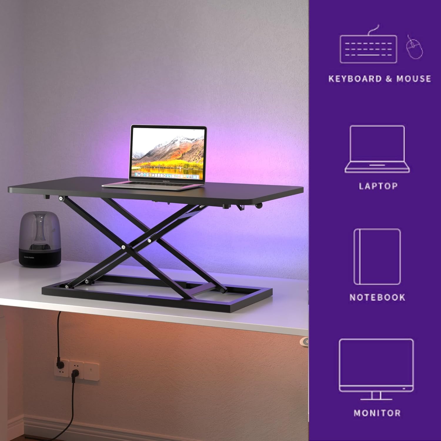Black Small Single 32 inch Scissors Lift Keyboard and Mouse Riser ,Height Adjustable Standing Desk Converter,for Ergonomic Sit Stand Workstations (32 inch)