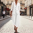 thumbnail image 6 of ZQUUVOU Two Piece Outfit Set for Women Linen V Neck Long Sleeve Button Blazer Shirt Wide Leg Cropped Pants Dress Casual Outfits White, 6 of 9