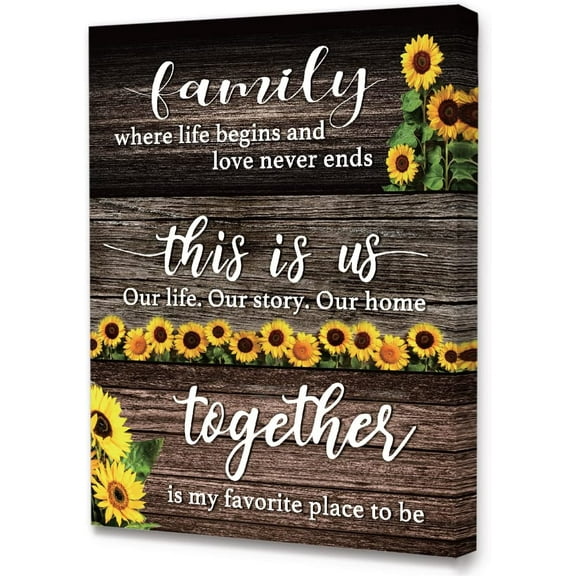 Rustic Sunflower Family This Is Us Together Wall Art Frame Canvas,Sunflower Home Decor Wall Art Canvas Painting Ready to Hang for Home Farmhouse Kitchen Dining Living Room Wall Decor-12 x 15 Inches