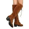 thumbnail image 3 of Nature Breeze Cortez-02 Women Suede Knee High Lace Up Chunky Heel Combat Boot, 3 of 3