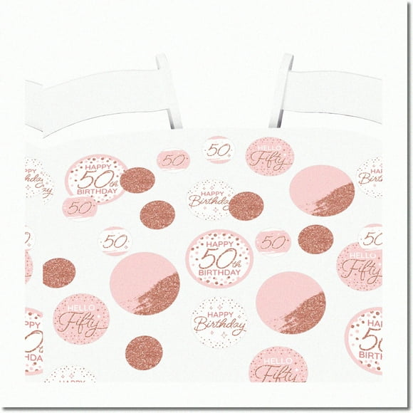 Rose Gold 50th Birthday Party Giant Circle Confetti - Happy Birthday Decorations - Large 27 Count Pink Rose Gold Confetti