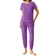 thumbnail image 2 of Fantaslook Pajamas Sets for Women Short Sleeve Henley Shirt and Pants With Drawstring Casual Lounge Wear Sets Summer Outfits, 2 of 7