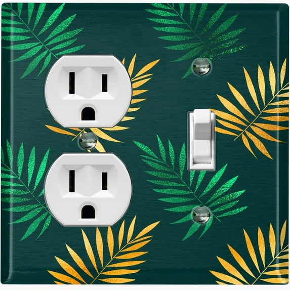 Metal Light Switch Plate Cover Tropical Jungle Palm Leaves Yellow Green JGL013