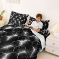 thumbnail image 4 of Manfei Futuristic Hexagon Queen Sheets, White Neon Honeycomb Queen Sheet Sets, White Black, Black Reversible 4-Piece1 Flat Sheet + 1 Fitted Sheet + 2 Pillowcases, 4 of 6