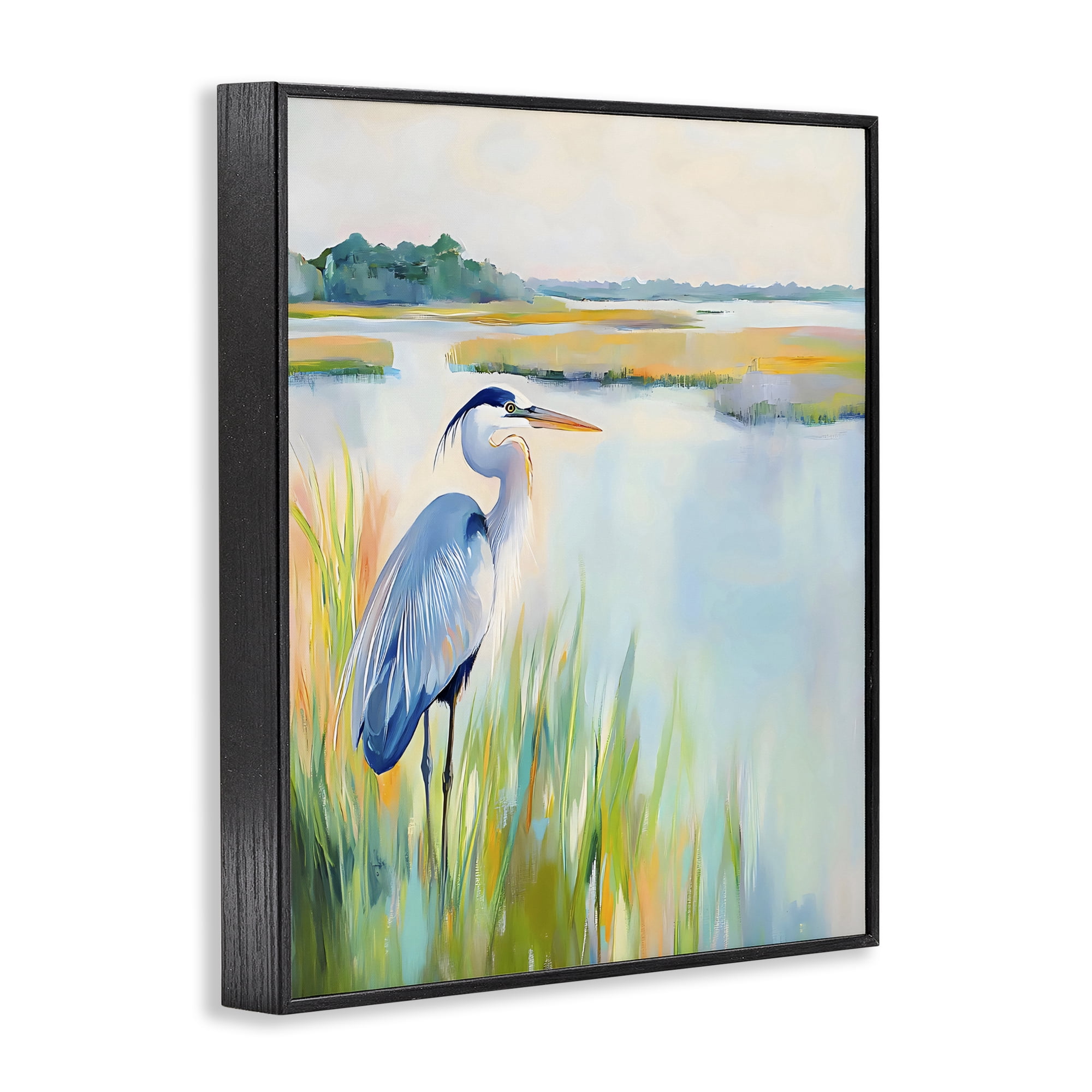 Stupell Industries Heron Perched in the Grass Black Framed Giclee Art, design by Creative Studio