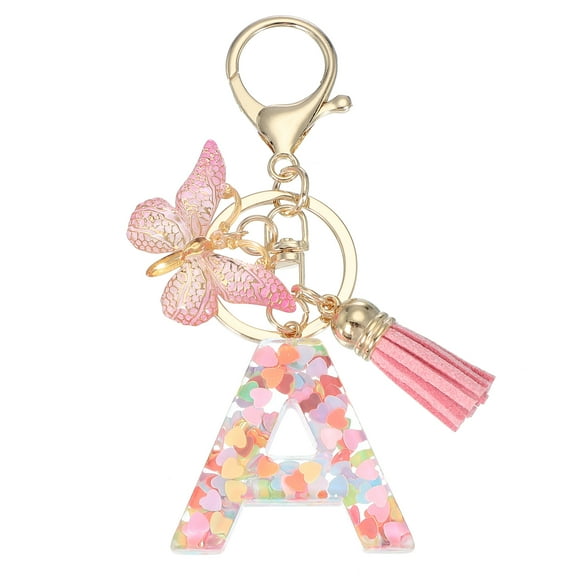 Uxcell Alphabet Initial Letter Keychain, Resin Cute Keychains with Tassels Butterfly Pendant Charm for Women A