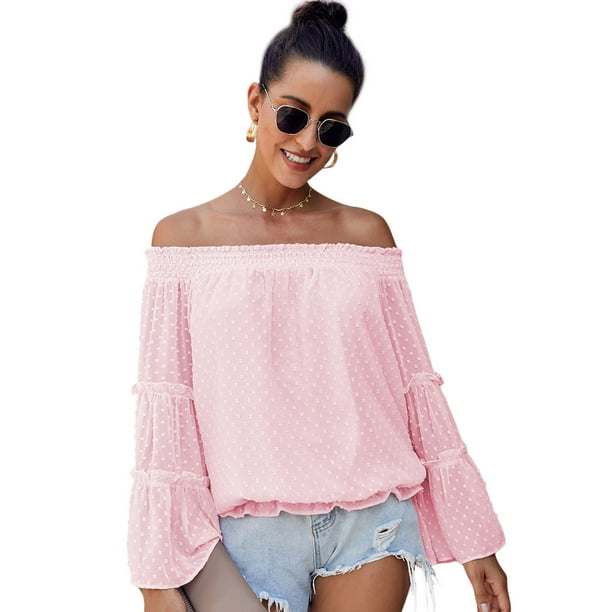 Csndyce - Women Fashion Swiss Dot Blouse Off The Shoulder Sexy Tops ...