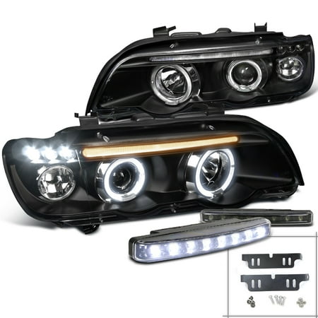 Bmw X5 Headlight Lens Spec-D Tuning For 2001-2003 Bmw E53 X5 Black Projector Halo Headlight + Front Bumper Led Fog Lights (Left+Right) ()