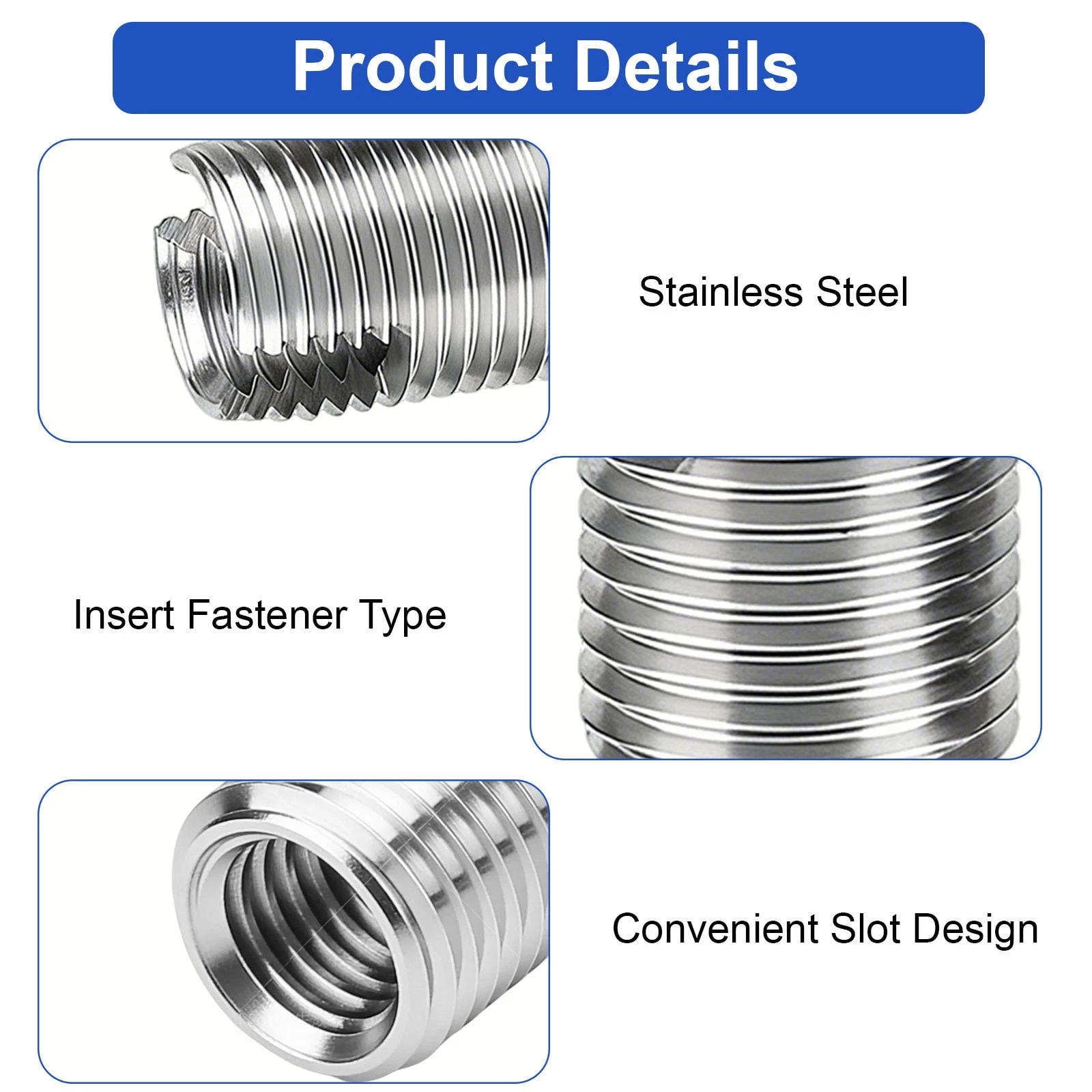 GUYUTING 50Pcs Thread Repair Inserts Self Tapping Structure Stainless Steel No Pre Tapping For Automotive And Industrial Use