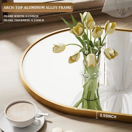 BEAUTYPEAK ARCHED FULL LENGTH FLOOR MIRROR 59.1″X16″ FULL BODY STANDING MIRROR,GOLD