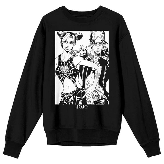 Jojo's Bizarre Adventure Stone Ocean Jolyne & Jotaro Adult Black Crew Neck Long Sleeve Sweatshirt-Medium