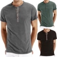 thumbnail image 4 of WREESH Men's Solid Color Henley T-Shirt Half Button Pullover for Casual Summer Wear Green, 4 of 4