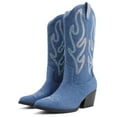 thumbnail image 4 of Soda Women Boots Pointed Toe Low Heel Rhinestone Bling Mid-Calf Western OZIE-S Blue Denim 6.5, 4 of 4