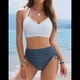 thumbnail image 5 of Conjunto de Bikini de Cintura Alta con Cordón Ajustable para Mujer, Traje de Baño Cruzado con Lazo en la Espalda. Azul L, 5 of 9