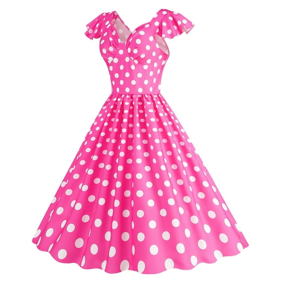 Sngxgn Women's Summer Long Sleeve Dress Crewneck Lace Flowy Tiered Midi Dresses(Hot Pink,S)