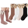 thumbnail image 2 of Toddler Baby Girls Knee Hight Stocking Cotton Socks 0-7Years Solid Color Bowknot Thin Spring Summer 2 PC Random hairpin 1-3 T, 2 of 6