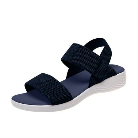 CHOII 50% off Clearance Women s Summer Casual Thick Sole Flat Heel Fish Mouth Elastic Large Size Sandals Women s Shoes Casual Shoes Cushionaire Sandals Summer Sandals for Women 2024 Navy/9