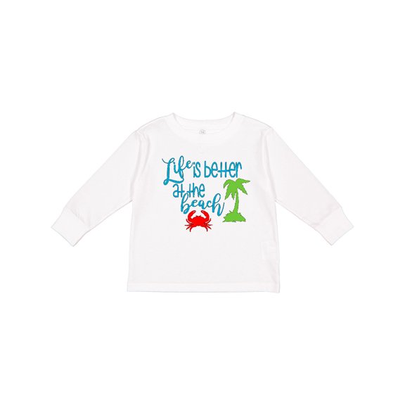 Inktastic Life is Better at the Beach Crab and Palm Tree Boys or Girls Long Sleeve Toddler T-Shirt