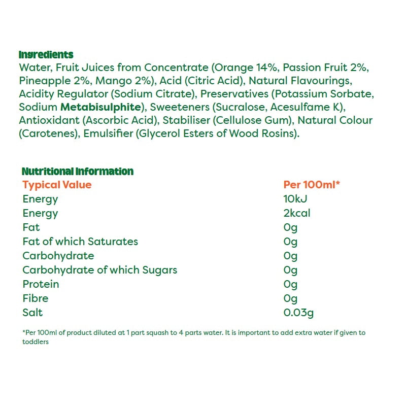 Robinsons Orange and Mango No Sugar Squash 1Litre