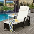 thumbnail image 1 of Costway Chaise Longue d'Extérieur Inclinable et Réglable en Rotin Osier pour Patio avec Coussin et Roues, 1 of 9