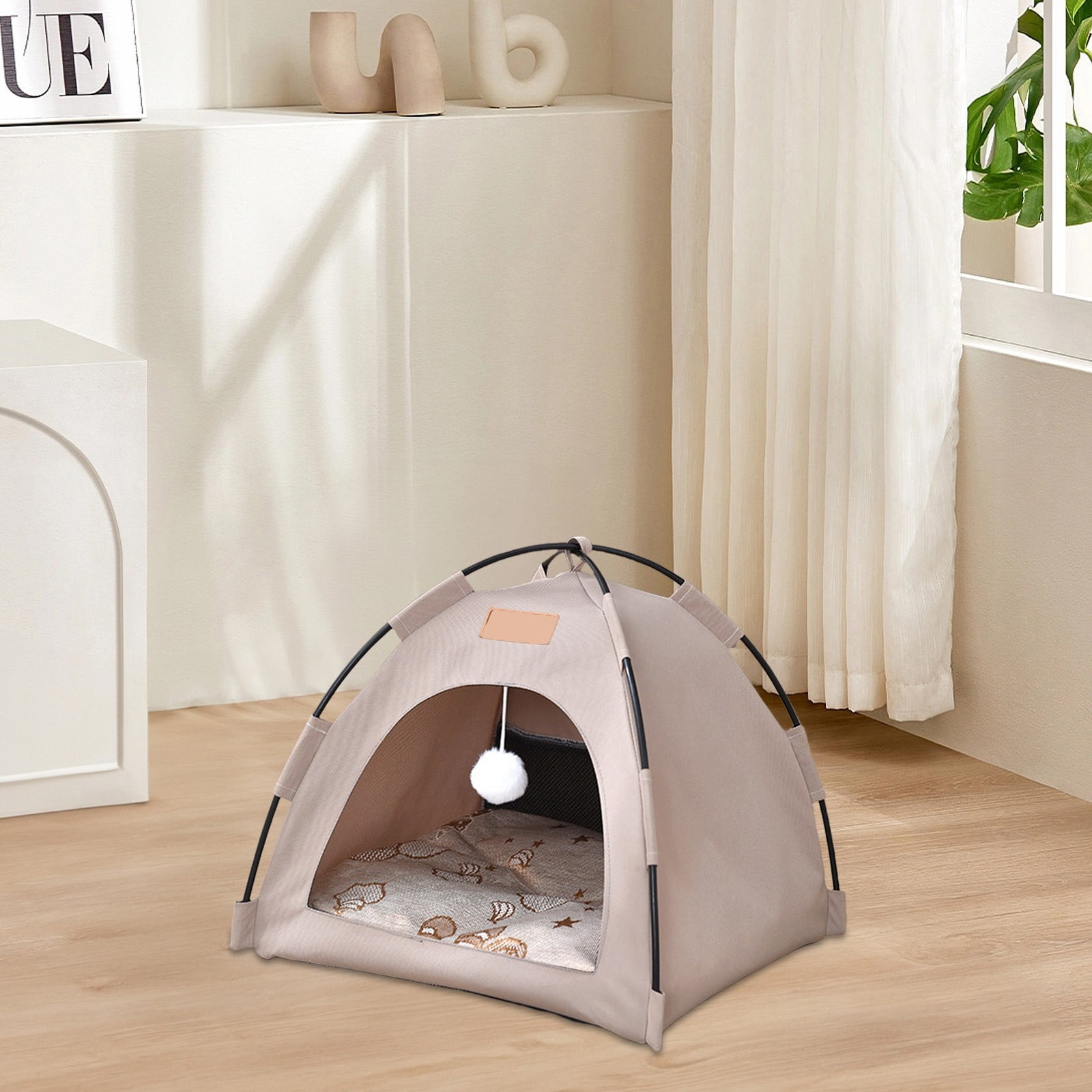 Nilvkv Four Season Semi Enclosed Pet Tent House Washable Waterproof Outdoor Cats Dogs Bed For Small Pets Grey Green Khaki 15.7x15.7x1.2in