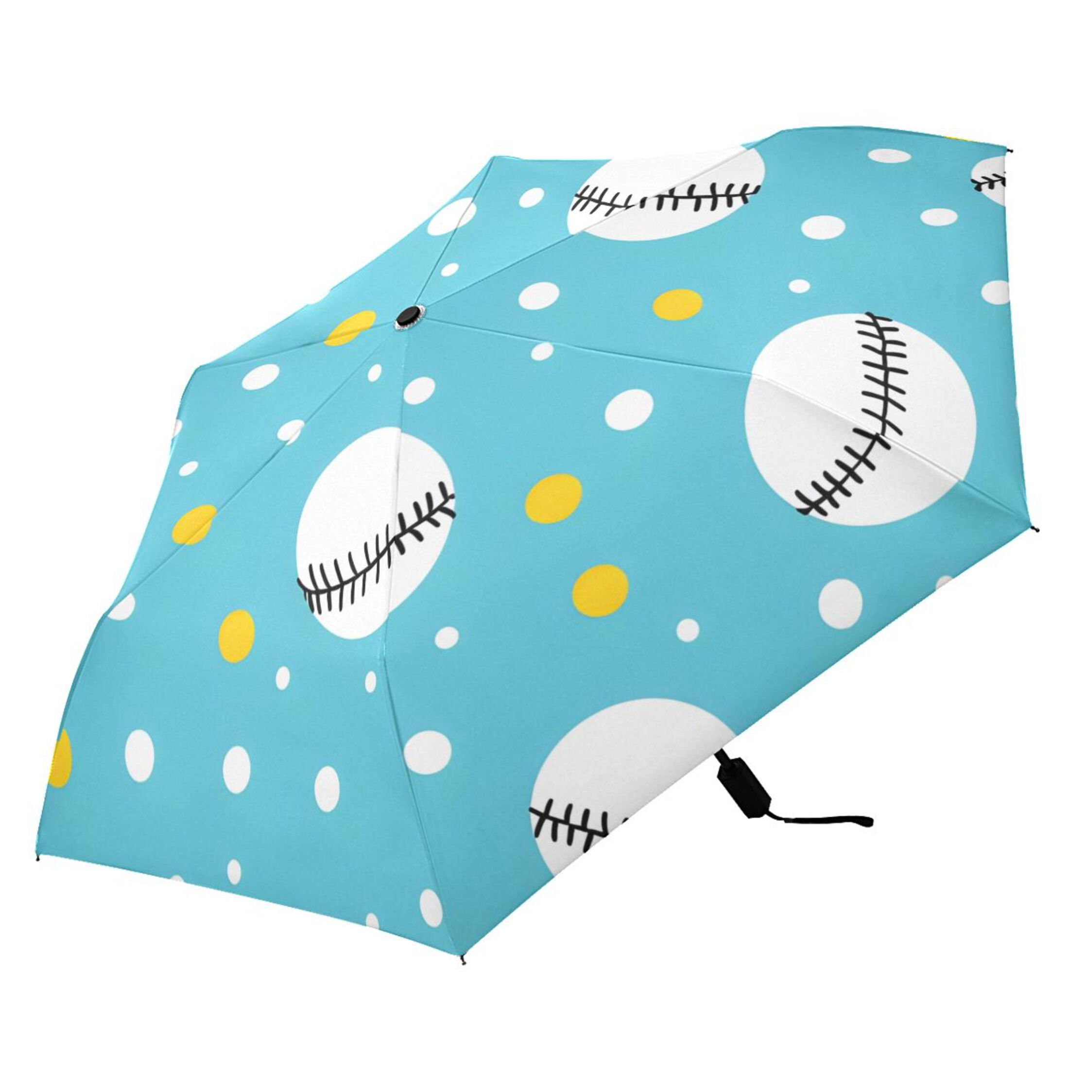 ALAZA Baseball Polka Dots UPF 50+ Compact Folding Umbrella for Rain Travel Umbrella Packable