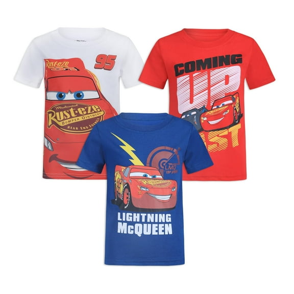 Disney Cars Short Sleeve T-Shirts (Boys), 3-Pack Set, Sizes 2T-7