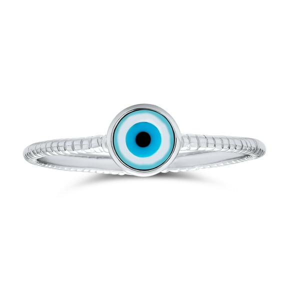 Bling Jewelry Womens Minimalist Stackable Midi Tiny Evil Eye Ring Thin Band .925 Silver Sterling