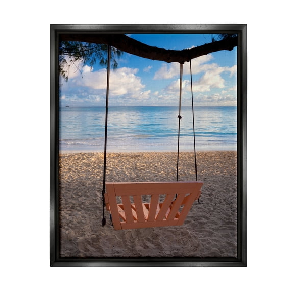 Stupell Industries Beach Swing Relaxing Shore View Coastal Photography Black Floater Framed Art Print Wall Art