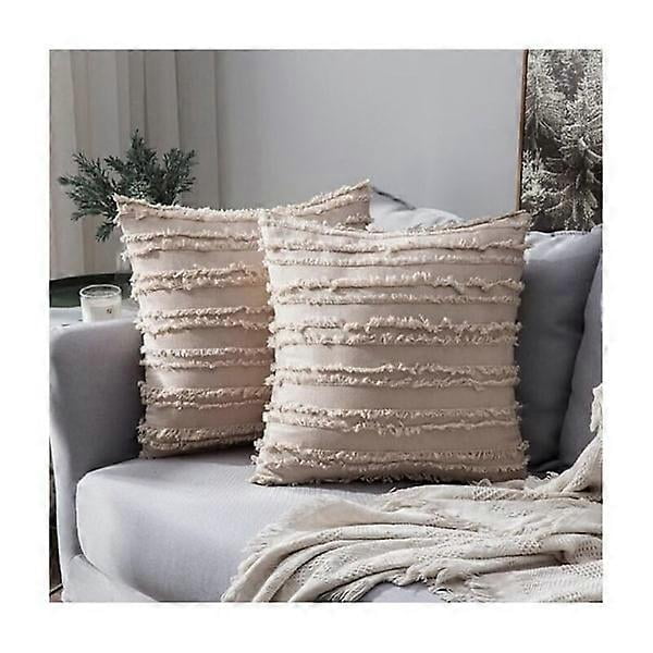 Set of 2 mixed decor pillowcases, linen pillow cover, classic sofa home decor, 45x45cm beige.