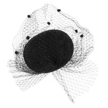 

Womens Black Woolen Hat Topper Mesh Fishnet Veil Small Hair Clips Funeral Headwear Hair Accessory