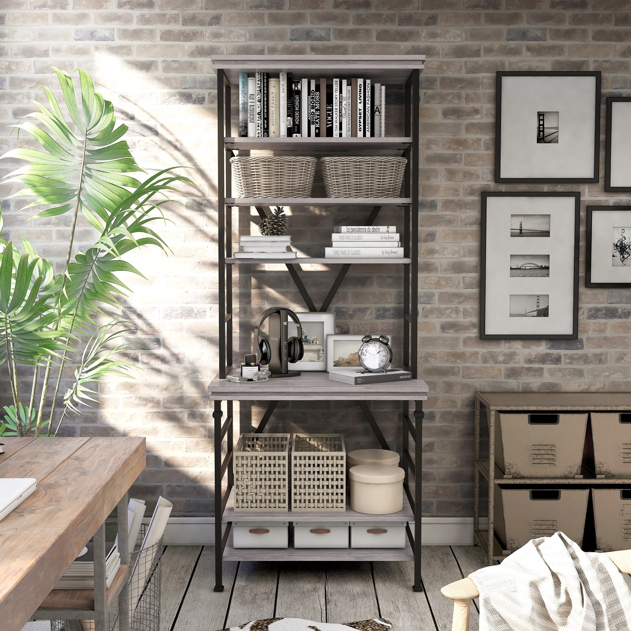 Furniture of America Traze 6-Shelf Bookcase, Antique Gray