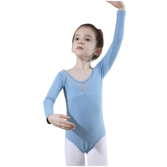 Akafmk Long Sleeve Dance Top,Summer Ballets Gymnastics Leotard Shirt,Crew Neck Practice Activewear (Toddler Girl's or Girl's),Sizes 5-18 Years