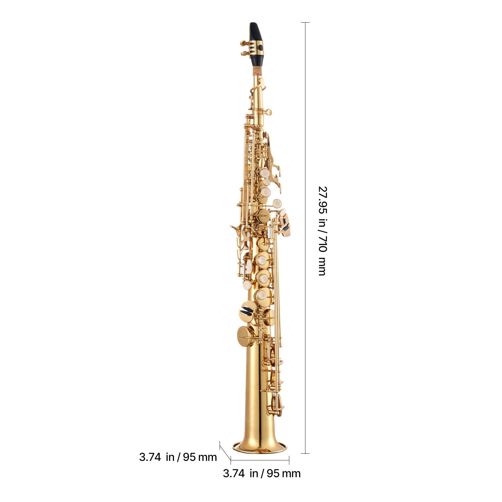 VEVOR Straight Soprano Saxophone, B Flat, Brass Saxophone Beginner Kit with Carrying Case, Mouthpiece, Cleaning Cloth Rod, Gloves, Neck Strap, 23 Keys Soprano Sax Kit, for Beginners Students, Gold
