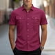 thumbnail image 1 of Ceisia Men's Relaxed Fit Corduroy Short Sleeve Turndown Collar Shirt with Dual Chest Pockets Wine L Gifts, 1 of 6