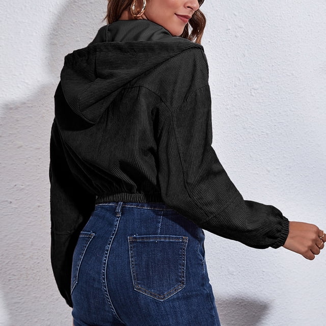 Chaqueta de pana con capucha para mujer, chaqueta de pana con capucha para mujer, chaqueta informal para mujer, chaqueta de pana con cremallera para mujer, True Excellence