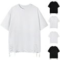 thumbnail image 7 of Lovskoo Shirts for Men Round Neck Short Sleeve Casual Trendy Pullover Top Blouse Solid Color Ripped T Shirt Vacation Beach Summer Tops Black, 7 of 7