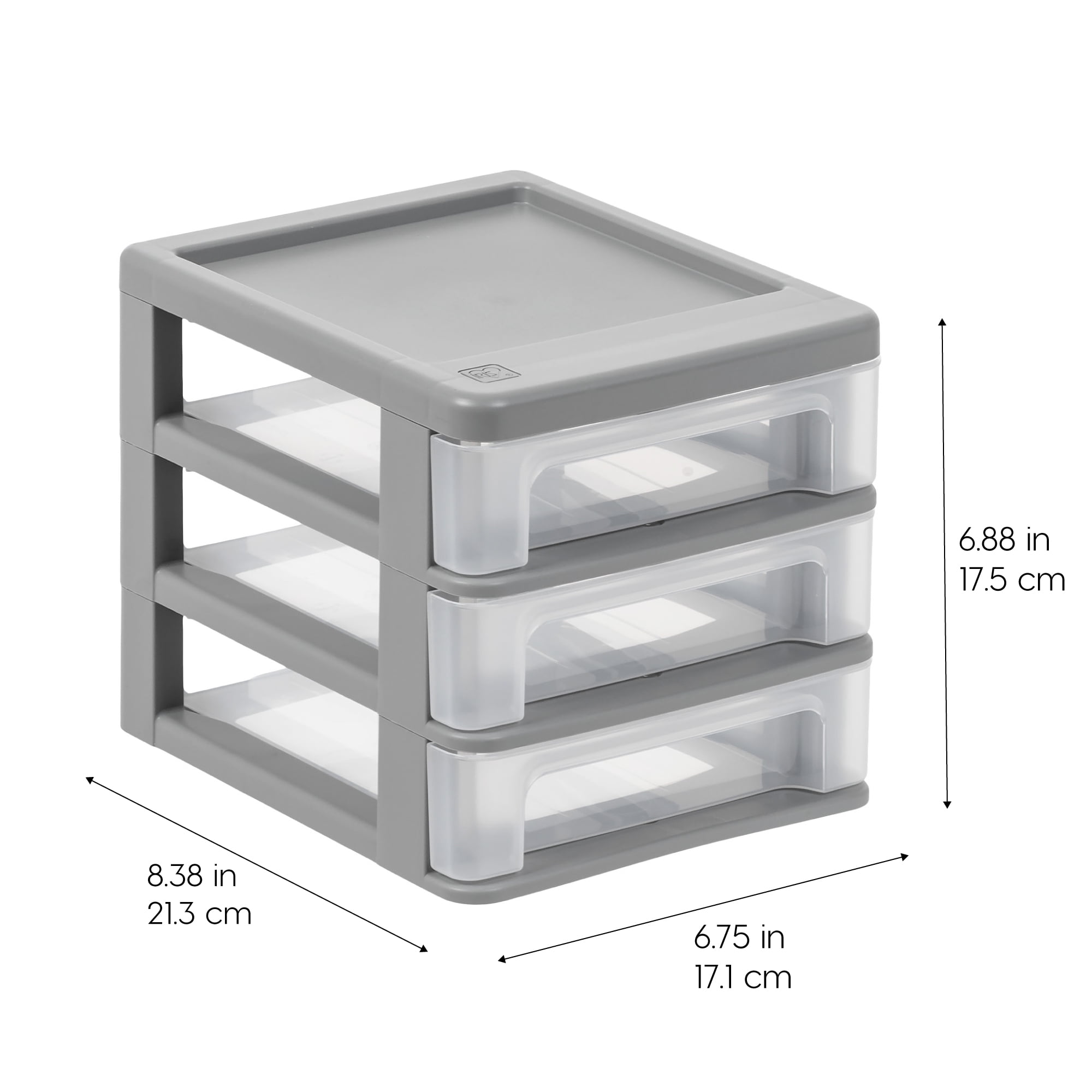 IRIS Small 3 Drawer Countertop Organizer, 2 Pack - Gray