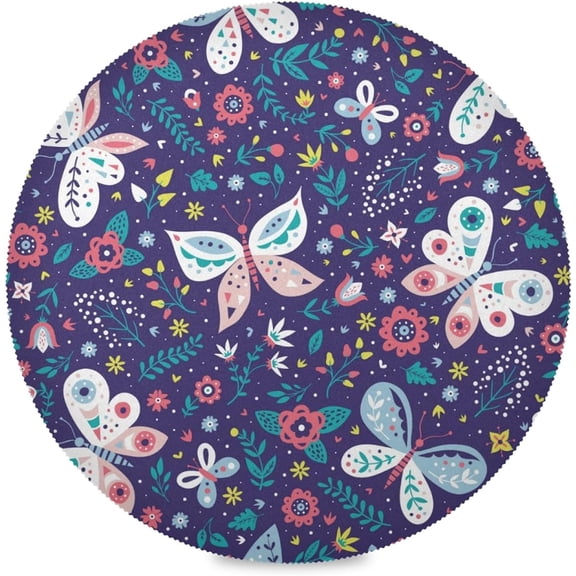 48"X 48" Beautiful Butterflies and Flowers Elastic Fitted Edged Round Tablecloth Fade Resistant Anti-Shrink Table Cloth Washable Table Cover for Banquet Home Indoor or Outdoor