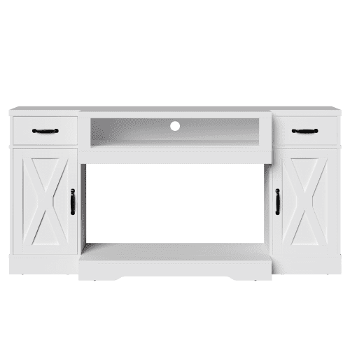 65" Farmhouse TV Stand with Adjustable Shelves & Double Doors, Entertainment Center for TVs up to 75", 3-in-1 Media Console Cabinet with Storage for Living Room, Bedroom, White