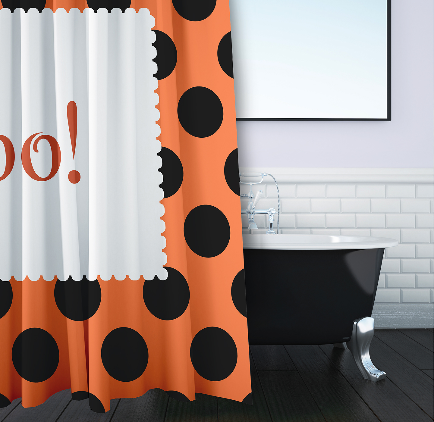 Simply Daisy 70" W x 73" L Halloween Boo Dots Polyester Shower Curtain, Traditional Orange [1 Ct]