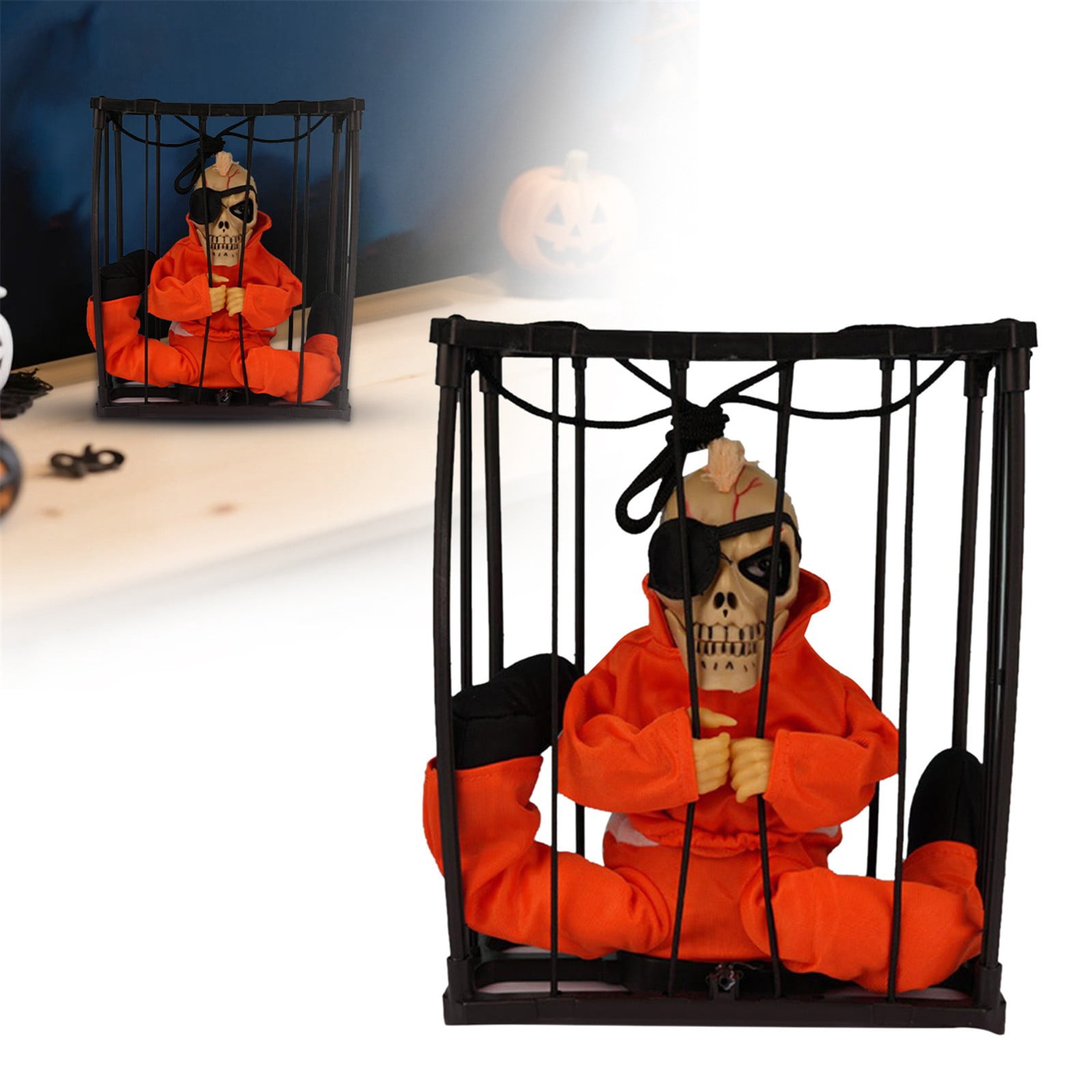 LGHDIWN Screaming Halloween Decorations, Animated Halloween Decor,Scary Skull Cage Prop with Motion Activated, Spooky Hanging Ghost Light Up Eyes for Haunted House Indoor Outdoor Decor