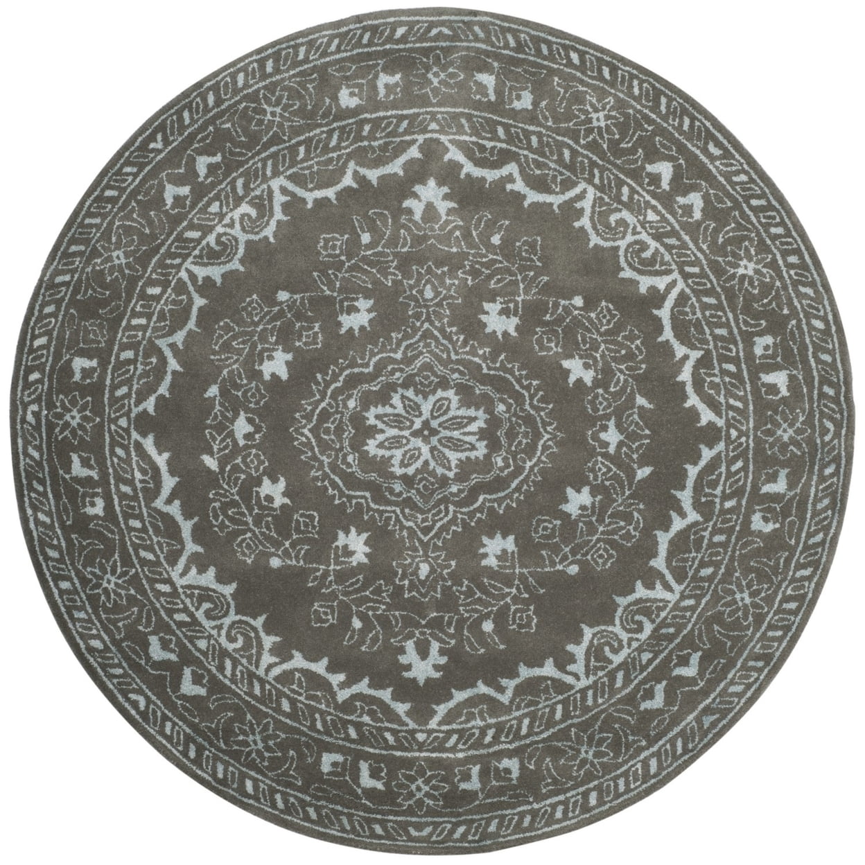 SAFAVIEH Glamour Gaia Floral Bordered Wool Area Rug, Dark Grey, 8' x 10'
