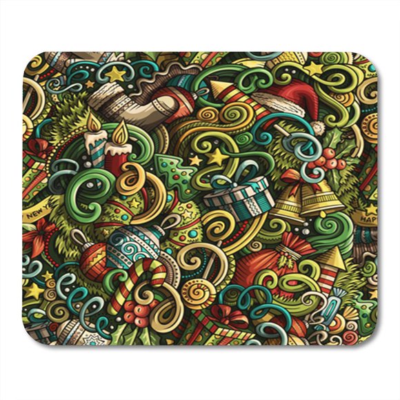 POGLIP Cartoon Cute Doodles New Year Colorful Detailed Lots Endless Christmas Mousepad Mouse Pad Mouse Mat 9x10 inch