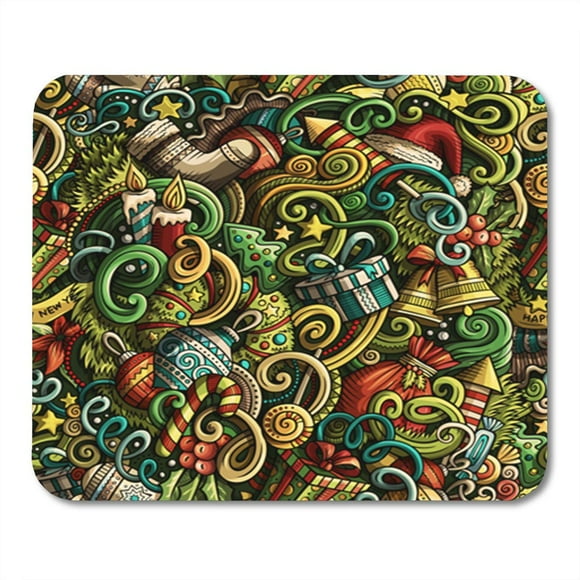 POGLIP Cartoon Cute Doodles New Year Colorful Detailed Lots Endless Christmas Mousepad Mouse Pad Mouse Mat 9x10 inch