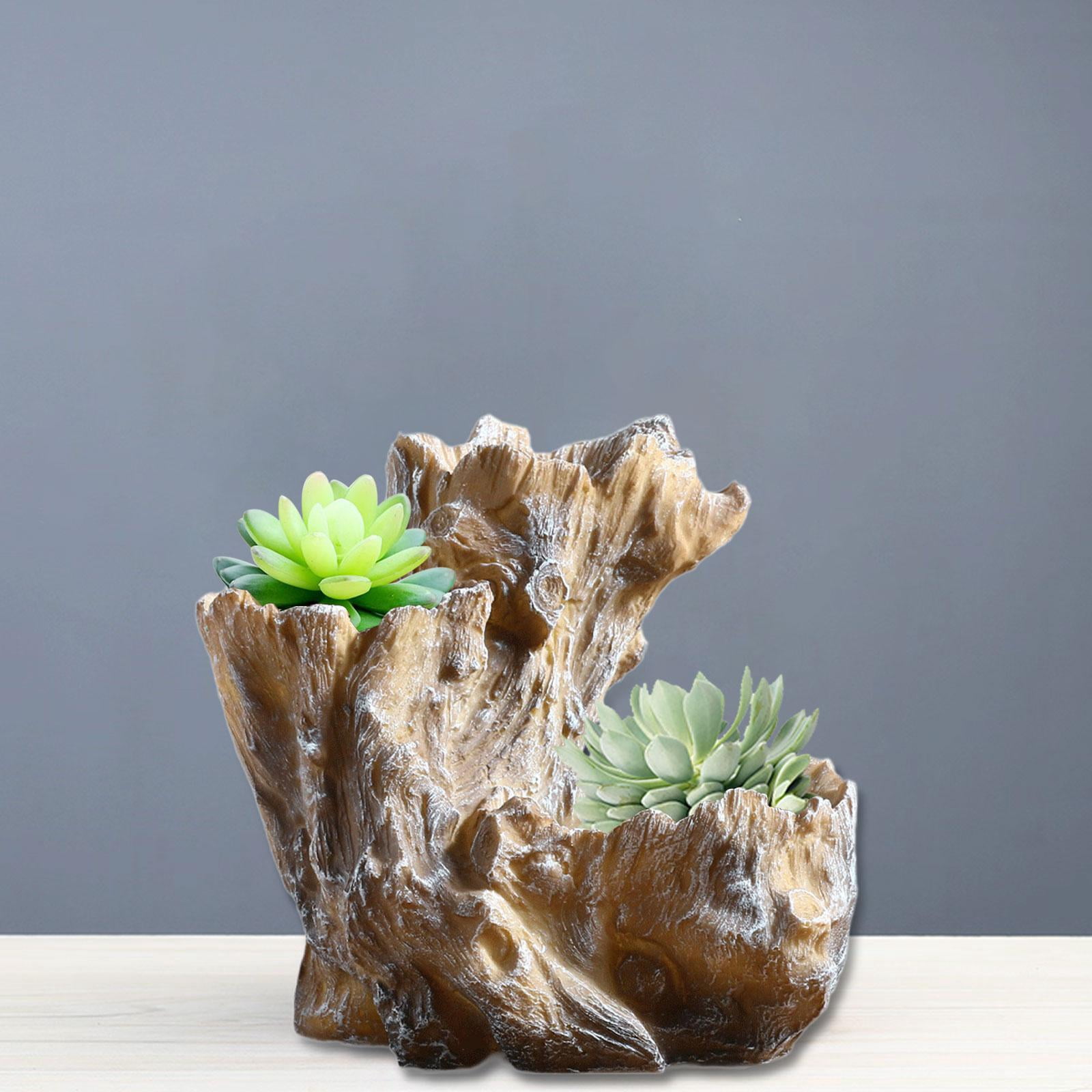 Fzaqwen Planter Pot Artificial Driftwood Succulent Container for Bedroom Home Indoor Brown White